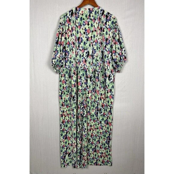 ASOS DESIGN Plisse Floral Jumpsuit Sz 14 Button Front Spring Cottagecore - Picture 3 of 11